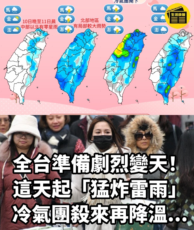 全台準備劇烈變天！這天起「猛炸雷雨」冷氣團殺來再降溫....