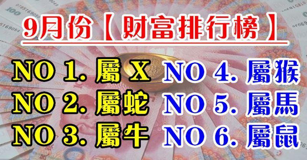 9月份（財富排行榜）的生肖