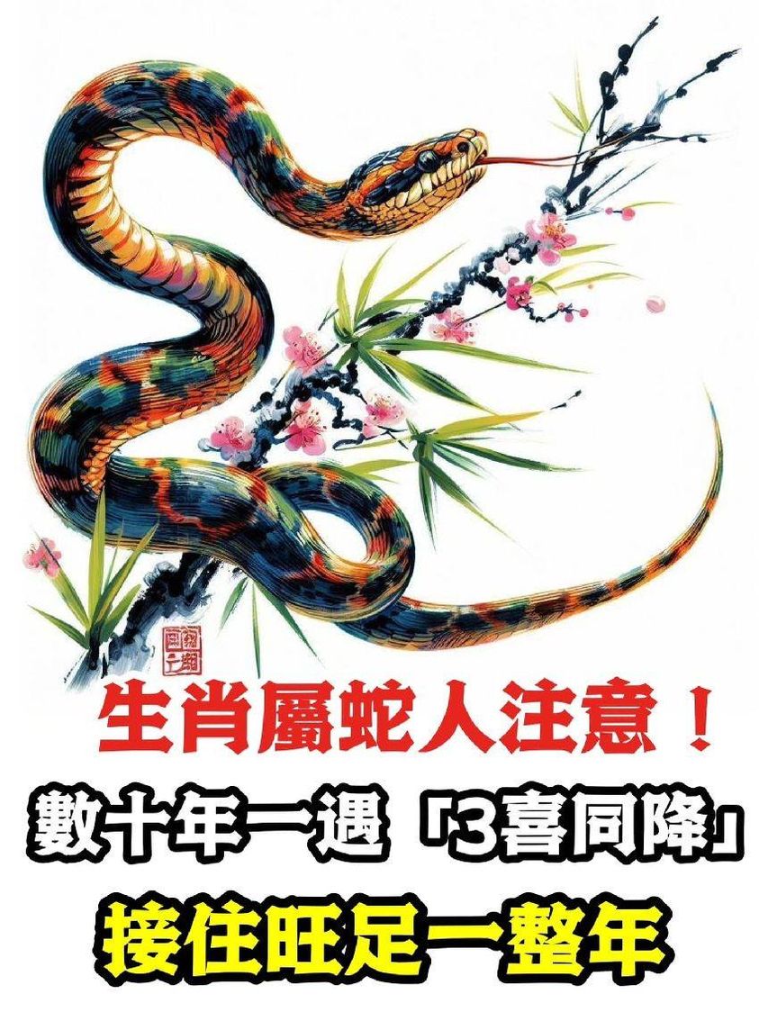 數十年難得一遇！生肖蛇「3喜同降」接住旺足一整年　快為身邊屬蛇的人接囍