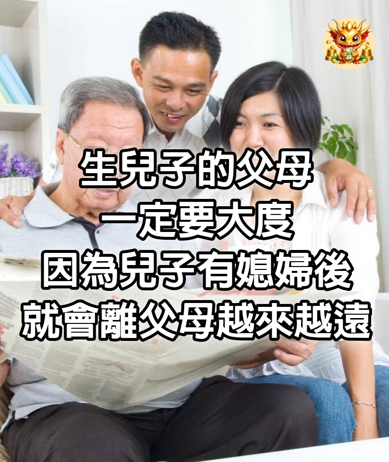 生兒子的父母一定要大度，因為兒子有媳婦後就會離父母越來越遠